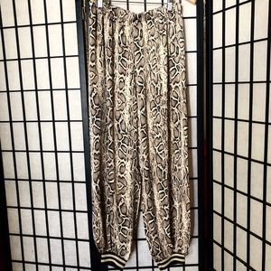 Snake animal print silky track jogger pants sz L